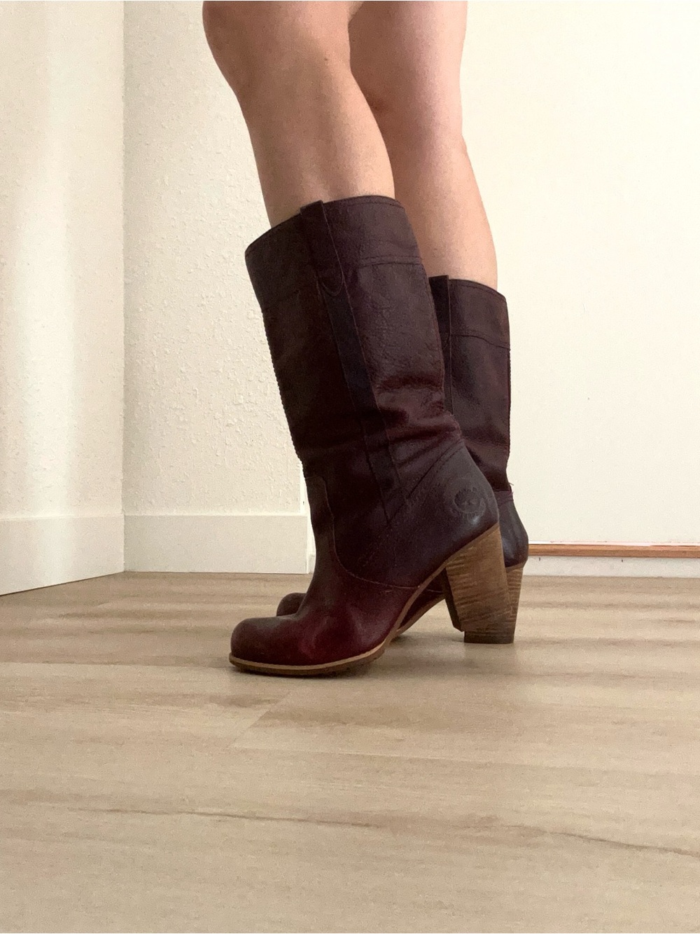 Timberland Leather Heeled Boots in Deep Burgundy